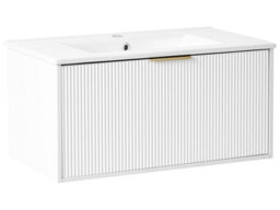 Wyld And Coco Wall-Mounted Vanity Unit With White Ceramic Basin 80Cm Gold Handle - thumbnail 3