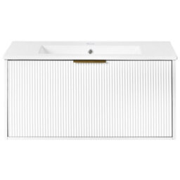 Wyld And Coco Wall-Mounted Vanity Unit With White Ceramic Basin 80Cm Gold Handle - thumbnail 1