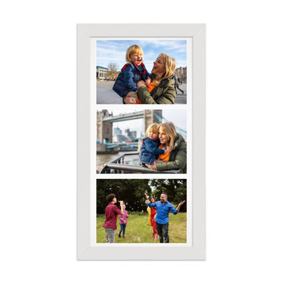 AK Frames 16X8 White Modern Multi Photo Frame With White Mount - Holds 3 Apertures (3X) 7X5 Photos - image 1