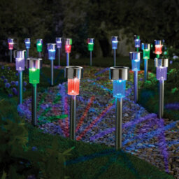 Gainsborough Set Of 12 Multicolour Solar Stake Lights, Stainless Steel Garden Path Lights 8 Hour Illumination