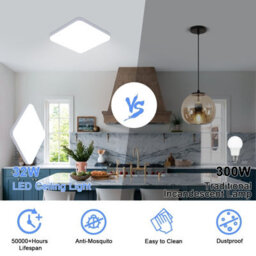 Pheashine White Square Ip44 Led Flush Mount Ceiling Light 32W 25Cm 6500K Cool White For Bathroom,kitchen,hallway - thumbnail 4