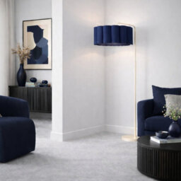 CGC Lighting Cgc Kyra Cream Angled Floor Lamp With Navy Scalloped Lampshade - thumbnail 2
