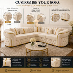 Stratus Interiors Ambassador Sofa Chesterfield Toronto Metal Trim Fabric - Frill Design - L Shape Corner - Gold Trim - thumbnail 2