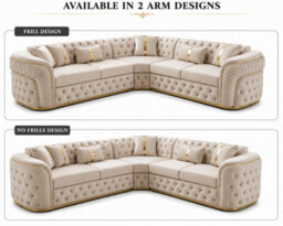 Stratus Interiors Ambassador Sofa Chesterfield Toronto Metal Trim Fabric - Frill Design - L Shape Corner - Gold Trim - thumbnail 3