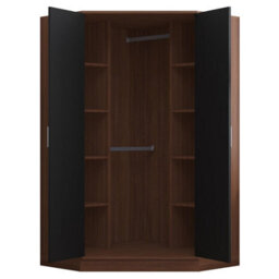 Reflect 2 Door Corner Wardrobe - Black Gloss & Walnut - 2 Hanging Rails & 8 Shelves - H: 180Cm X W: 103Cm - Modern Design - thumbnail 8