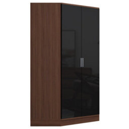 Reflect 2 Door Corner Wardrobe - Black Gloss & Walnut - 2 Hanging Rails & 8 Shelves - H: 180Cm X W: 103Cm - Modern Design - thumbnail 5