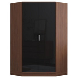 Reflect 2 Door Corner Wardrobe - Black Gloss & Walnut - 2 Hanging Rails & 8 Shelves - H: 180Cm X W: 103Cm - Modern Design - thumbnail 7