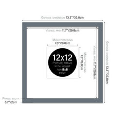 "12X12"" Grey Picture Frame - 12X12"" Square Frame With 8X8"" Mount For 12X12""/8X8"" Pictures Moderrn Style Thin Edge, 1 Pack" - thumbnail 2