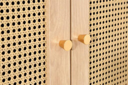 Brown Oak 2 Door Wardrobe Rattan 1 Drawer Mid Century Modern - thumbnail 7