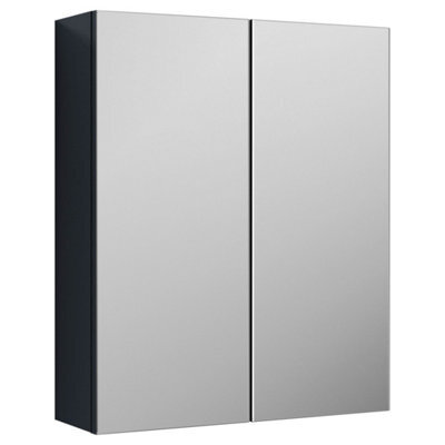 FNX Bathrooms Statura 600mm 2 Door Soft Black Wall Hung Mirror Cabinet Contemporary 715mm - image 1