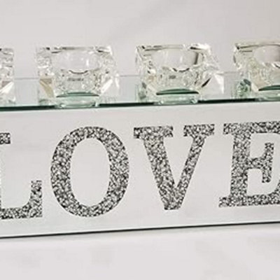 Biznest Crushed Diamond Love Mirror Tealight Candle Holder, Home Decor, Gift The World's Largest Candle Holder