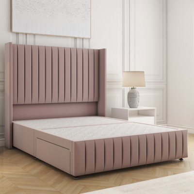 Bsspoke Luna Divan Bed Pink Plush Velvet 54Inch Headboard & Footboard No Mattress No Drawers In Single Double King 4Ft 6Ft - image 1