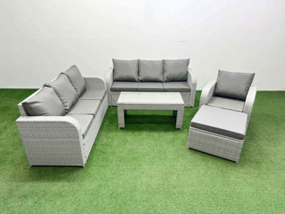 Fimous 8 Seater Poly Rattan Outdoor Garden Furniture Oblong Coffee Table Sofa Set Reclining Chair Big Footstool Light Grey - image 1