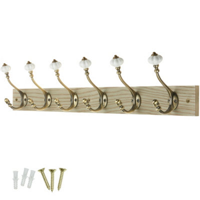 Keypak Victorian Wall-Mounted Coat 6 Hook Rail 46Cm Wooden Ceramic Hooks For Entryways & Bathrooms - image 1