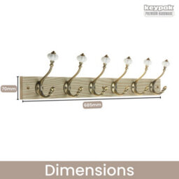Keypak Victorian Wall-Mounted Coat 6 Hook Rail 46Cm Wooden Ceramic Hooks For Entryways & Bathrooms - thumbnail 3