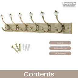 Keypak Victorian Wall-Mounted Coat 6 Hook Rail 46Cm Wooden Ceramic Hooks For Entryways & Bathrooms - thumbnail 4