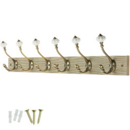 Keypak Victorian Wall-Mounted Coat 6 Hook Rail 46Cm Wooden Ceramic Hooks For Entryways & Bathrooms - thumbnail 1