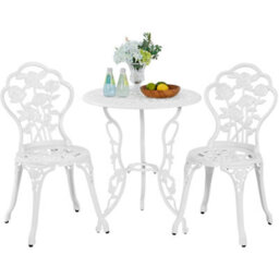 Yaheetech White 3 Piece Patio Bistro Set, 2 Seater Metal Garden Table & Chairs Bistro Coffee Table Set, With Umbrella Hole - thumbnail 2