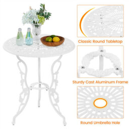 Yaheetech White 3 Piece Patio Bistro Set, 2 Seater Metal Garden Table & Chairs Bistro Coffee Table Set, With Umbrella Hole - thumbnail 5
