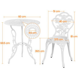 Yaheetech White 3 Piece Patio Bistro Set, 2 Seater Metal Garden Table & Chairs Bistro Coffee Table Set, With Umbrella Hole - thumbnail 3