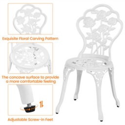 Yaheetech White 3 Piece Patio Bistro Set, 2 Seater Metal Garden Table & Chairs Bistro Coffee Table Set, With Umbrella Hole - thumbnail 4