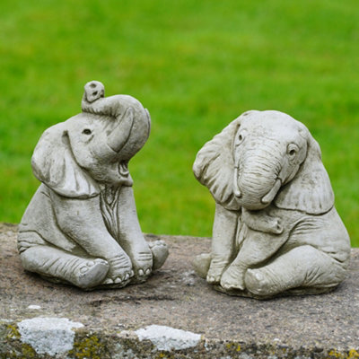 Burgess Elephant Stone Statue Outdoor British Made Garden Ornament Set 2 - image 1