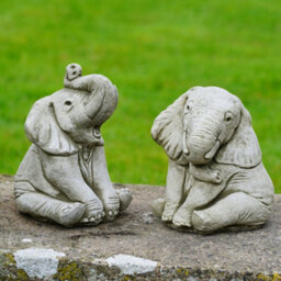 Burgess Elephant Stone Statue Outdoor British Made Garden Ornament Set 2 - thumbnail 1