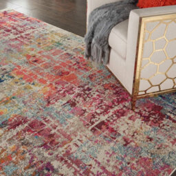 Pink/multi Modern Easy To Clean Abstract Graphics Rug For Dining Room-66Cm X 305Cm - thumbnail 3