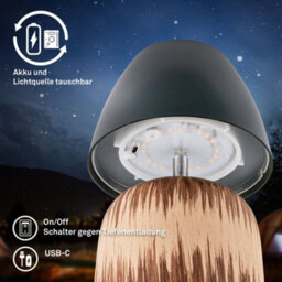 Briloner Led Table Lamp Rechargeable Bedside Light Dimmable Cordless Warm White Ceramic Wood Anthracite - thumbnail 5