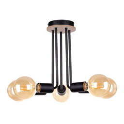Luminosa Lighting Luminosa Venna Multi Arm Semi Flush Ceiling Light Wood, Black, 30Cm, 5X E27
