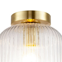 Happy Homewares Contemporary Satin Gold Ceiling Light With Clear Ribbed Glass Shade - thumbnail 4