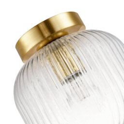 Happy Homewares Contemporary Satin Gold Ceiling Light With Clear Ribbed Glass Shade - thumbnail 3