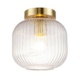 Happy Homewares Contemporary Satin Gold Ceiling Light With Clear Ribbed Glass Shade - thumbnail 2