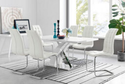 Furniturebox Uk Atlanta Modern Rectangle Chrome Metal High Gloss White Dining Table And 6 White Murano Chairs Set - thumbnail 1