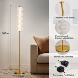 Harper Living Led Floor Lamp Gold, 20W 2400Lm Bright Standing Lamp With Foot Switch, 3 Colour Temps, Modern Corner Lamp - thumbnail 4