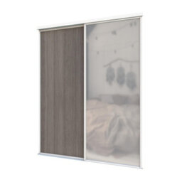 A-Class Sliding Doors Set Of 2 Dark Oak & Mirror Sliding Wardrobe Door Kit, White Frame & Tracks, Opening Height (H) 225-226Cm & Width (W) 149-150Cm - thumbnail 1