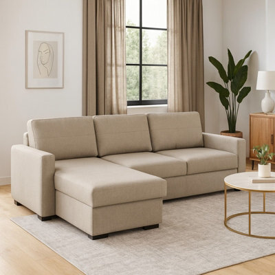 Tokio D Corner Sofa Bed With Storage Modern Reversible Design Comfortable Living Room Furniture Beige - image 1