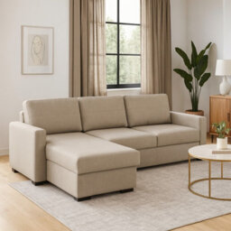 Tokio D Corner Sofa Bed With Storage Modern Reversible Design Comfortable Living Room Furniture Beige - thumbnail 1