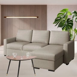 Tokio D Corner Sofa Bed With Storage Modern Reversible Design Comfortable Living Room Furniture Beige - thumbnail 2