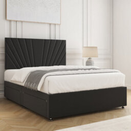 Bsspoke Maria Divan Bed Set Black Plush Velvet With 24Inch Headboard & 2 Drawers Same Side & Mattress 3Ft 4Ft 4Ft6 5Ft 6Ft - thumbnail 3