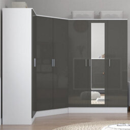 Reflect 3Pc Wardrobe Bundle - 2 Door Corner + 3 Door Mirror + 2 Door Plain - Grey Gloss & Matt White - H: 180Cm X W: 291Cm - thumbnail 3
