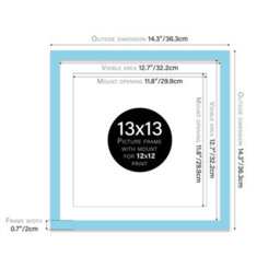 "13X13"" Light Blue Picture Frame - 13X13"" Square Frame With 12X12"" Mount For 13X13""/12X12"" Pictures Moderrn Style Thin Edge, 1 Pack" - thumbnail 2