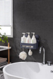 Zuvo No-Drill Shower Caddy With Suction Cups - Adhesive-Free Bathroom Shelf For Shampoo, Soap - Grey