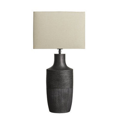Industville Ornate Vase Table Lamp, Pewter Base, Natural Cotton Rounded Rectangle Medium Lampshade - image 1