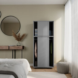 Urbn-Living Urbnliving 180Cm Height 4 Sliding Doors Grey Wardrobe Bedroom Storage Closet Hanging Rail Cupboard Unit - thumbnail 3