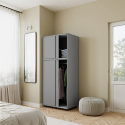 Urbn-Living Urbnliving 180Cm Height 4 Sliding Doors Grey Wardrobe Bedroom Storage Closet Hanging Rail Cupboard Unit - thumbnail 2