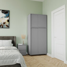 Urbn-Living Urbnliving 180Cm Height 4 Sliding Doors Grey Wardrobe Bedroom Storage Closet Hanging Rail Cupboard Unit - thumbnail 5