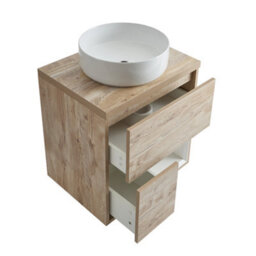 Homestylestore Light Oak 600mm Wall Hung Bathroom Vanity Unit With Round Countertop Basin - thumbnail 2