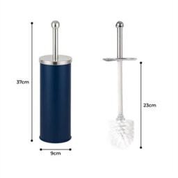 Blue Toilet Brush Set Stainless Steel Matt Holder Inner Drip Cup Dense Bristles - thumbnail 2