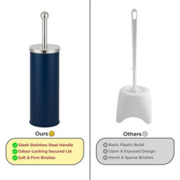 Blue Toilet Brush Set Stainless Steel Matt Holder Inner Drip Cup Dense Bristles - thumbnail 3